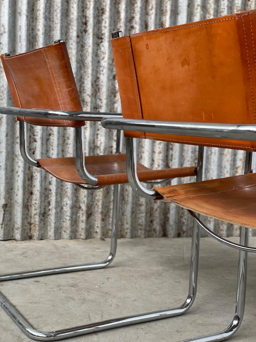 Set of 6 Mart Stam model S34 Dining chairs in Cognac leather, 1970s