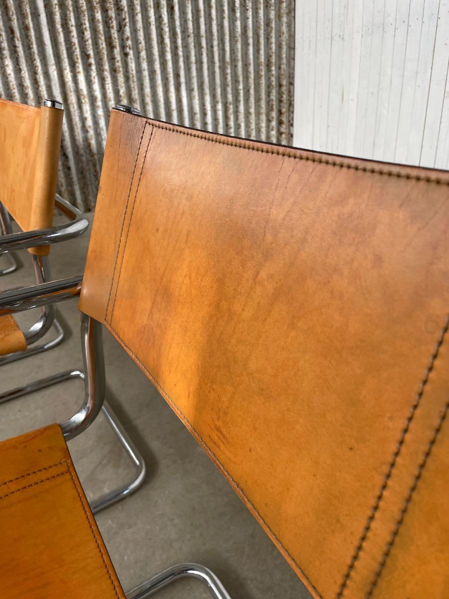 Set of 6 Mart Stam model S34 Dining chairs in Cognac leather, 1970s