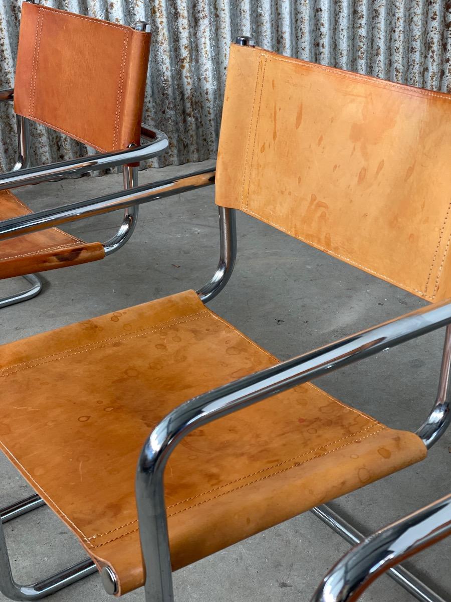 Set of 6 Mart Stam model S34 Dining chairs in Cognac leather, 1970s