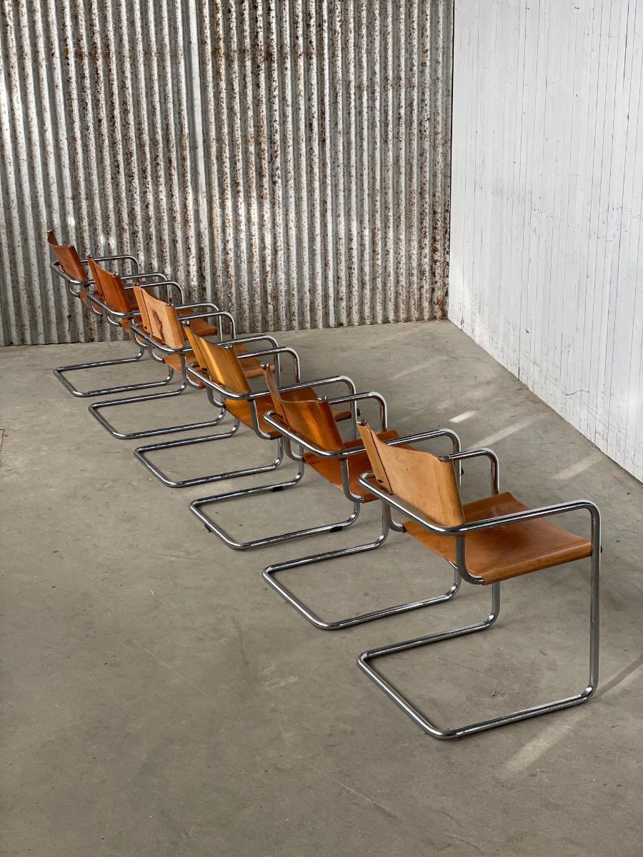 Set of 6 Mart Stam model S34 Dining chairs in Cognac leather, 1970s