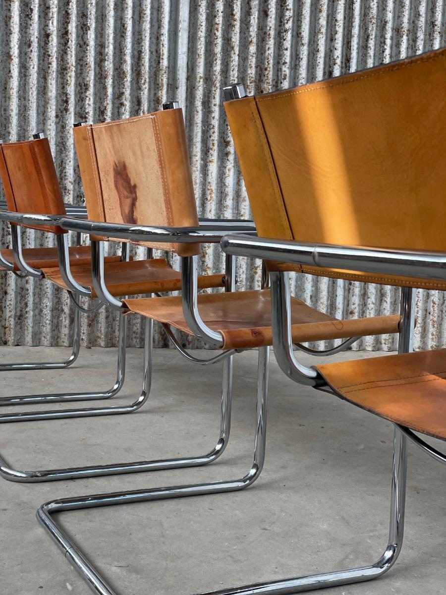 Set of 6 Mart Stam model S34 Dining chairs in Cognac leather, 1970s