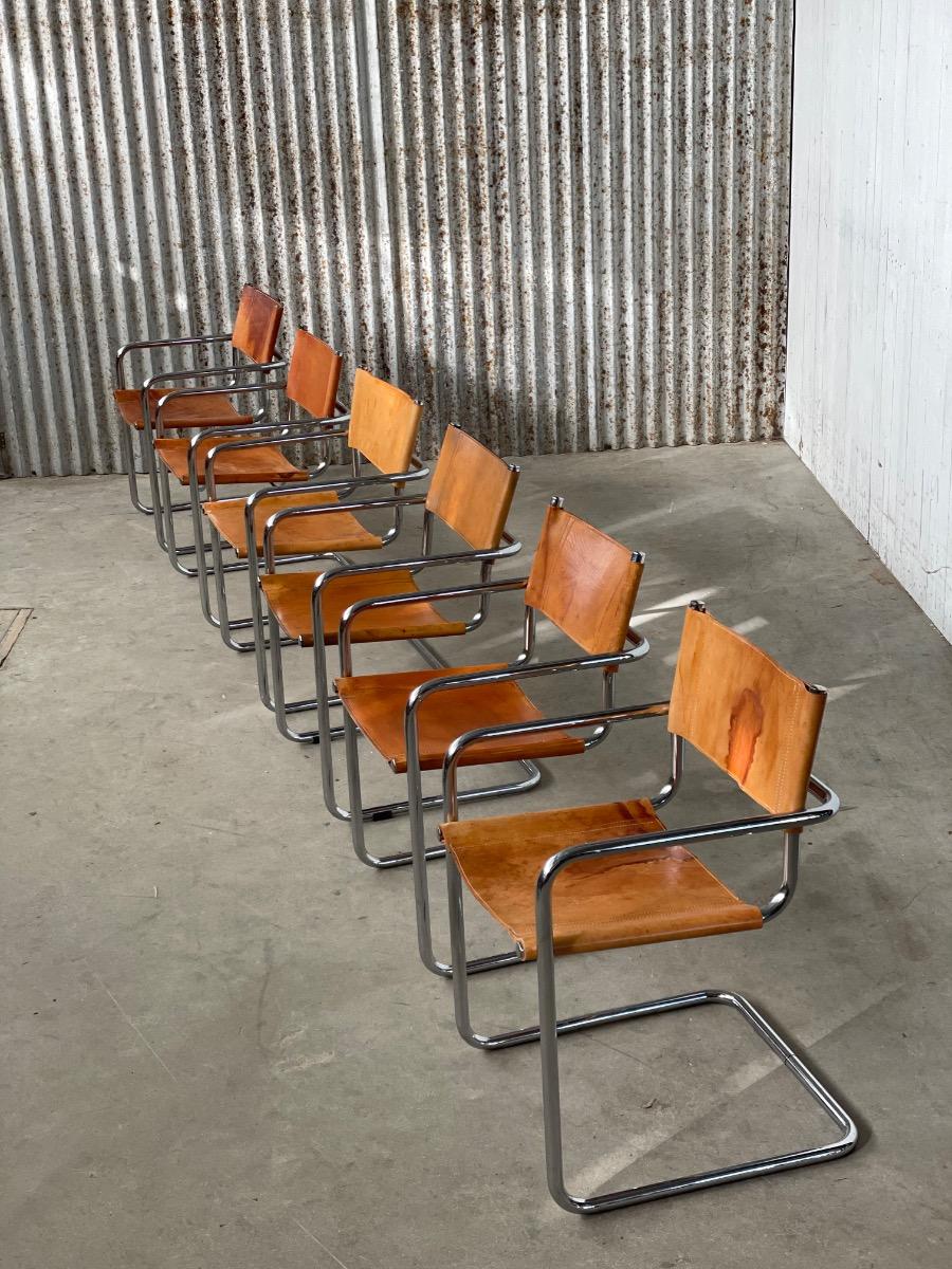 Set of 6 Mart Stam model S34 Dining chairs in Cognac leather, 1970s