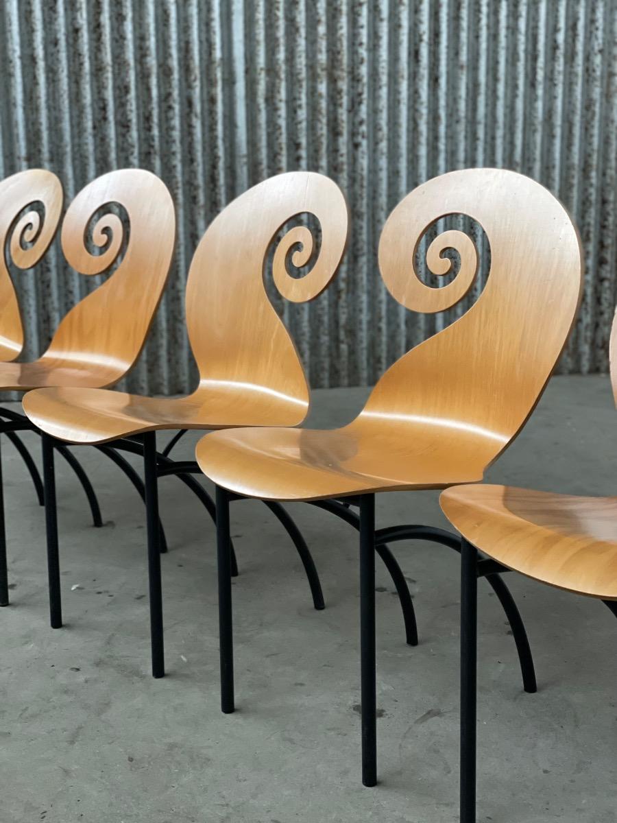 SET OF 7 VIOLIN DINING CHAIRS BY MAROESKA METZ, 1990S