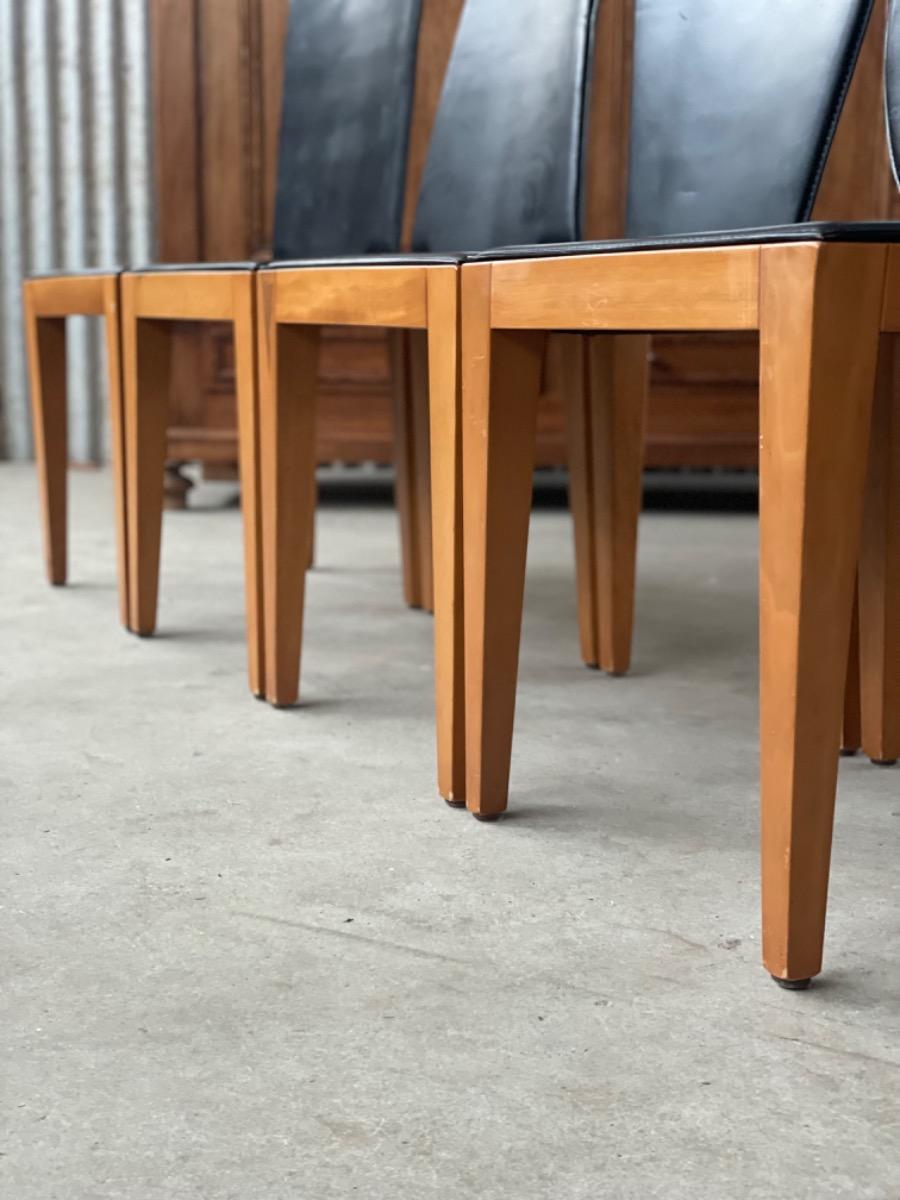 Set postmodern chairs with black saddle leather, 1980s France