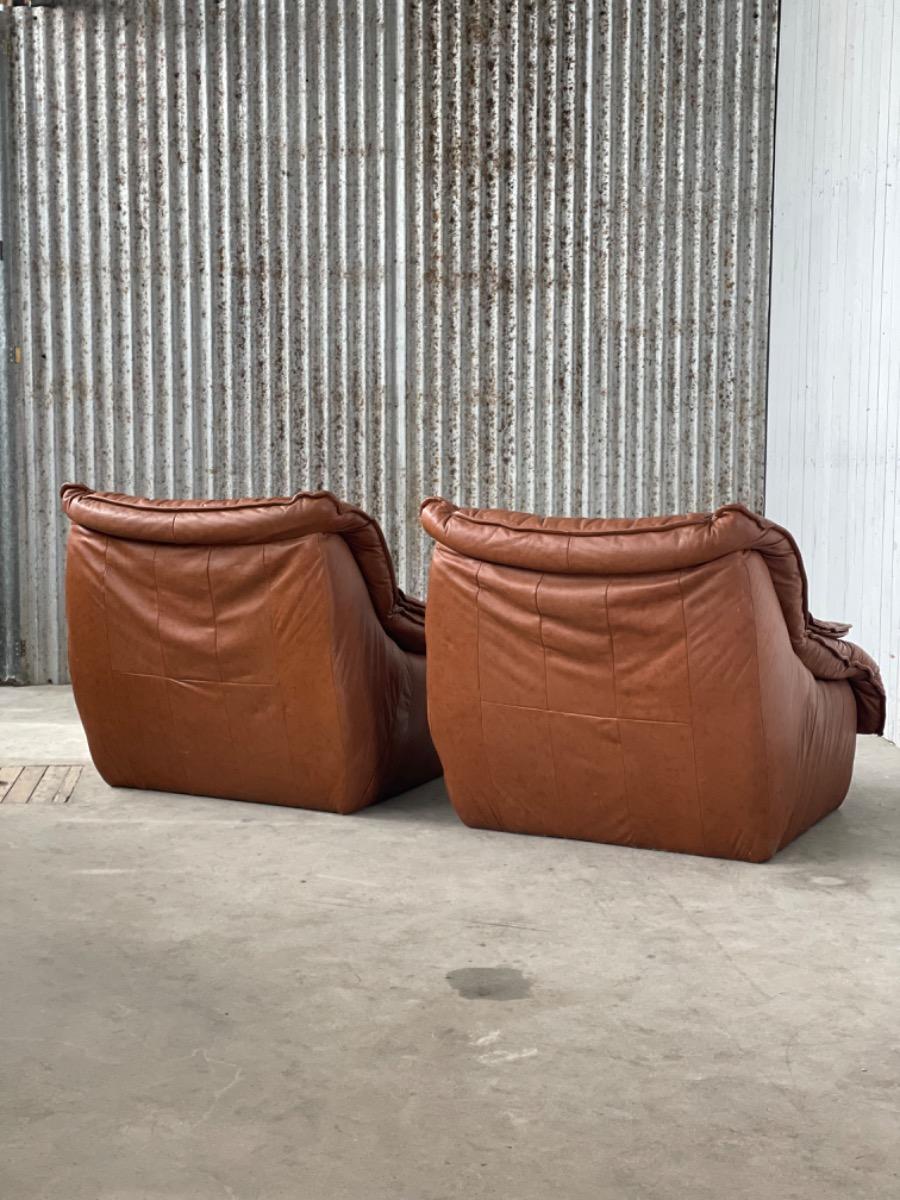 Set vintage brown leather loungechairs 1970s, Italy 