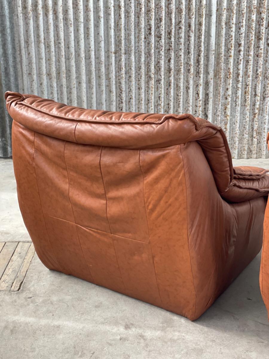 Set vintage brown leather loungechairs 1970s, Italy 