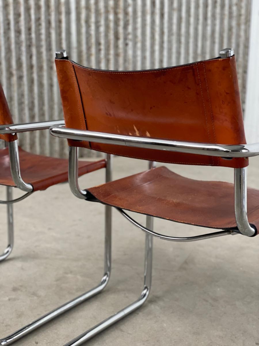 Set vintage dining chairs - MG5 Marcel Breuer - Cognac Brown leather 1960s