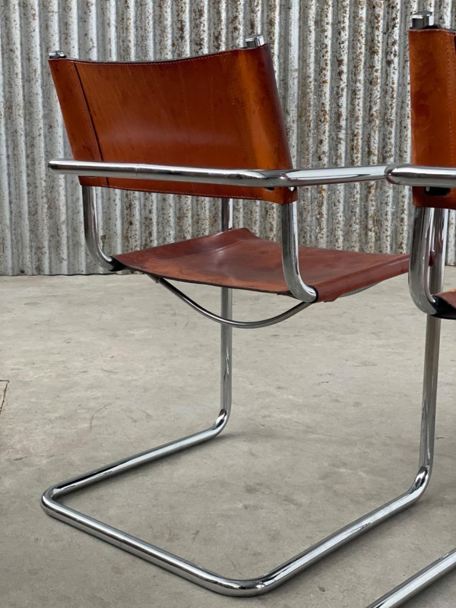 Set vintage dining chairs - MG5 Marcel Breuer - Cognac Brown leather 1960s