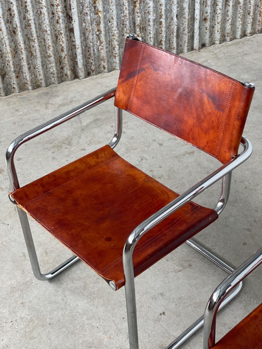 Set vintage dining chairs - MG5 Marcel Breuer - Cognac Brown leather 1960s