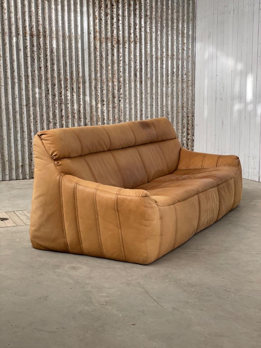 Vintage 3-seat sofa Rolf Benz in Cognac Leather, 1960s - 1st edition