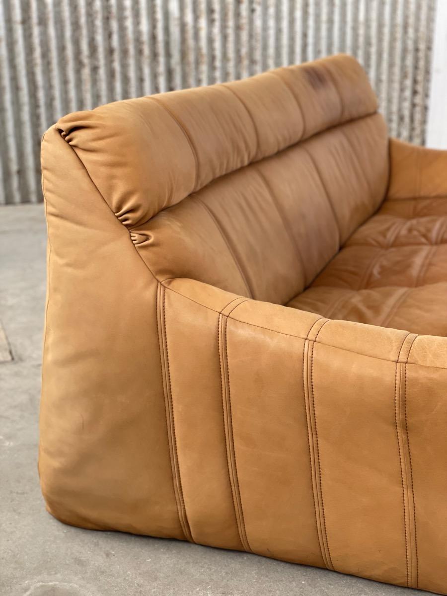 Vintage 3-seat sofa Rolf Benz in Cognac Leather, 1960s - 1st edition