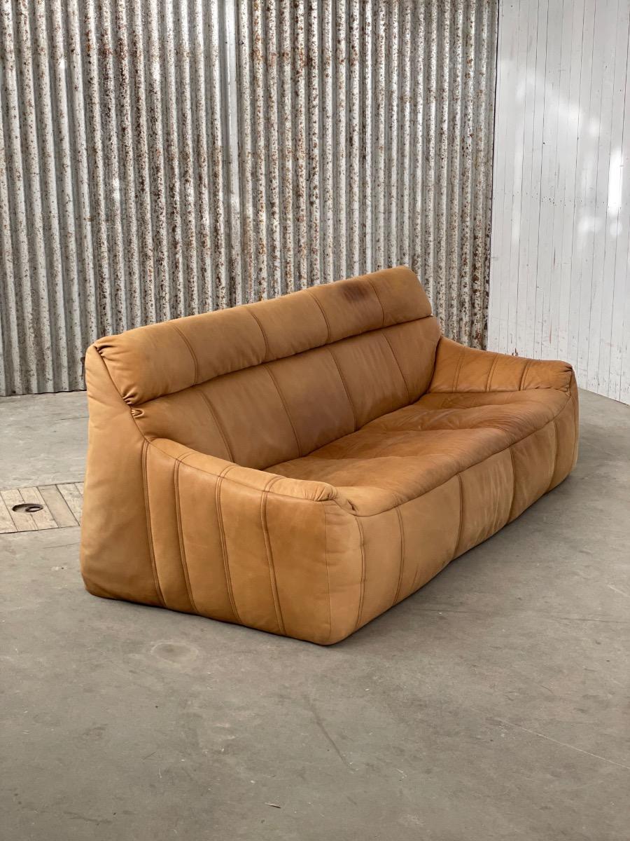 Vintage 3-seat sofa Rolf Benz in Cognac Leather, 1960s - 1st edition