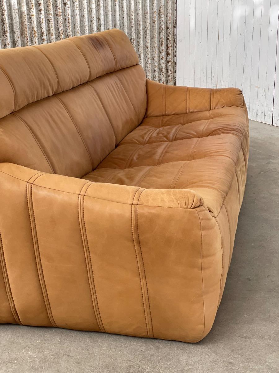 Vintage 3-seat sofa Rolf Benz in Cognac Leather, 1960s - 1st edition