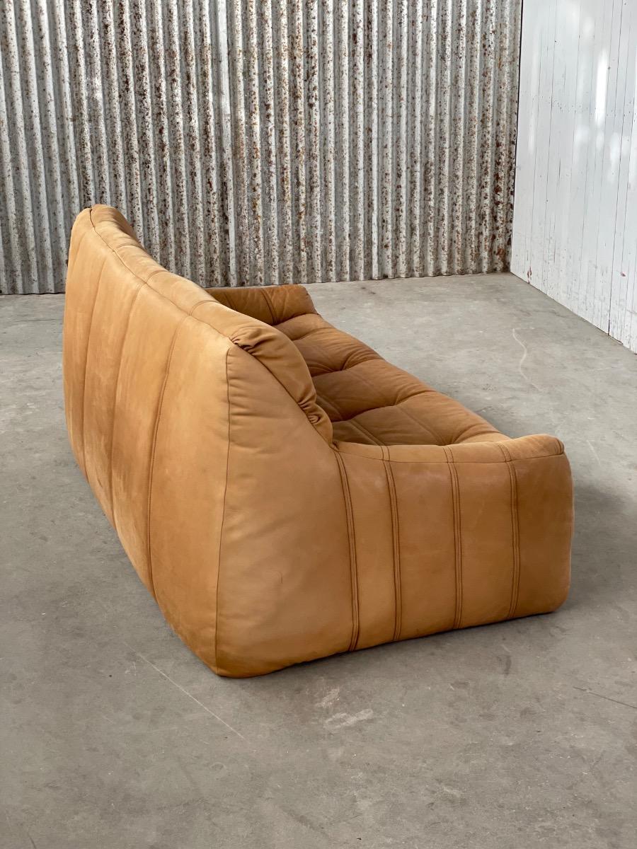 Vintage 3-seat sofa Rolf Benz in Cognac Leather, 1960s - 1st edition