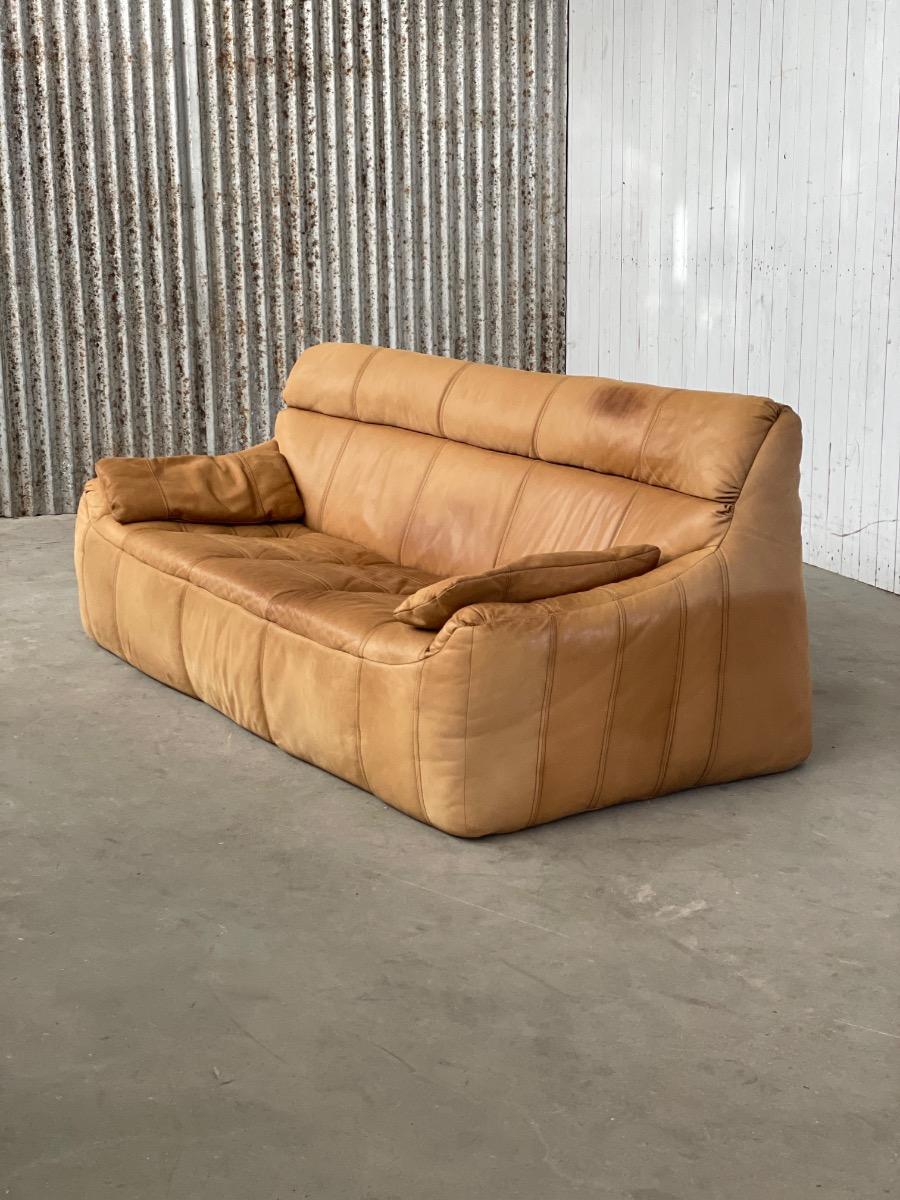 Vintage 3-seat sofa Rolf Benz in Cognac Leather, 1960s - 1st edition