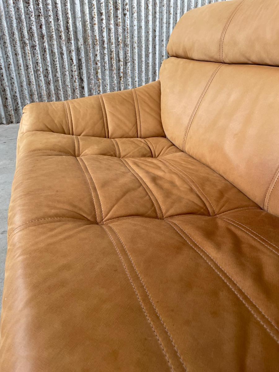 Vintage 3-seat sofa Rolf Benz in Cognac Leather, 1960s - 1st edition