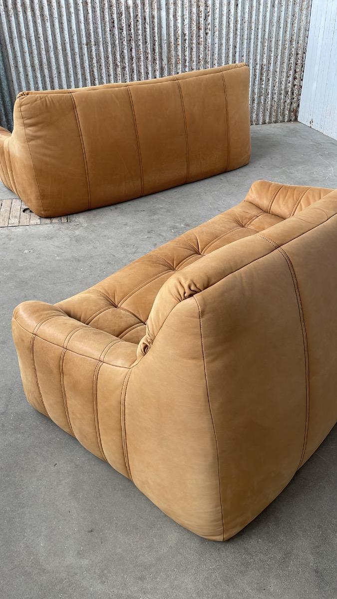 Vintage 3-seat sofa Rolf Benz in Cognac Leather, 1960s - 1st edition