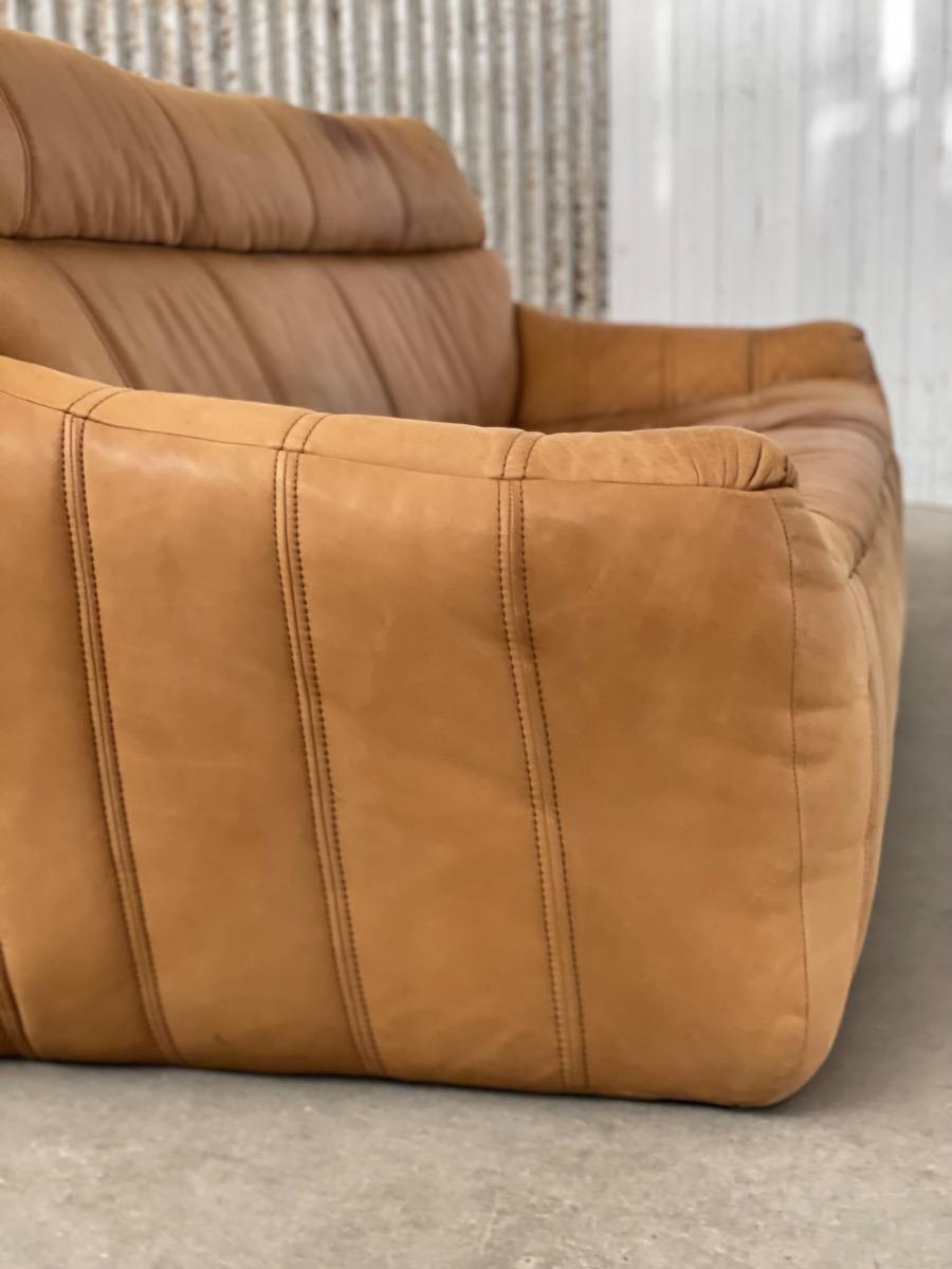 Vintage 3-seat sofa Rolf Benz in Cognac Leather, 1960s