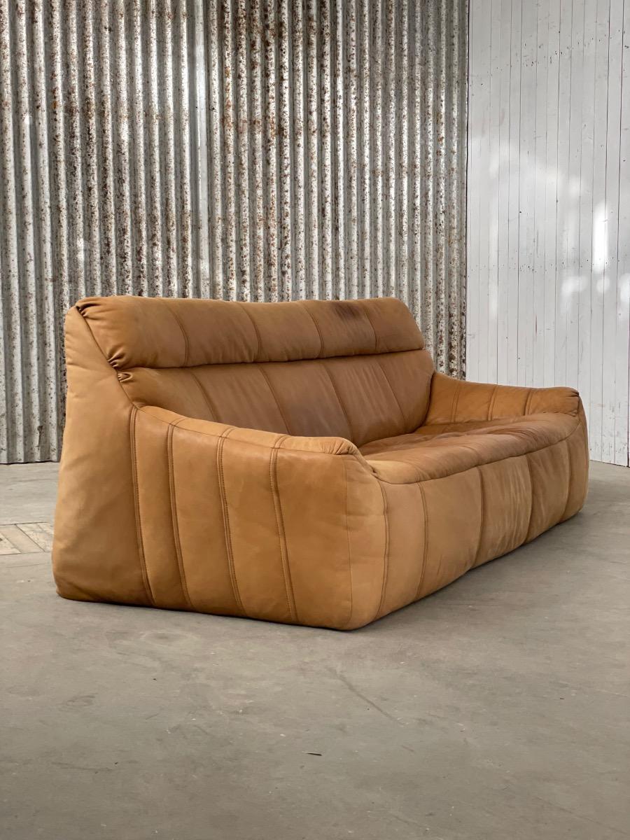 Vintage 3-seat sofa Rolf Benz in Cognac Leather, 1960s