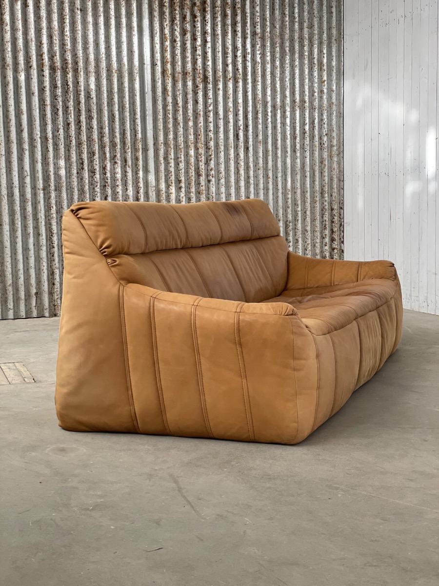 Vintage 3-seat sofa Rolf Benz in Cognac Leather, 1960s