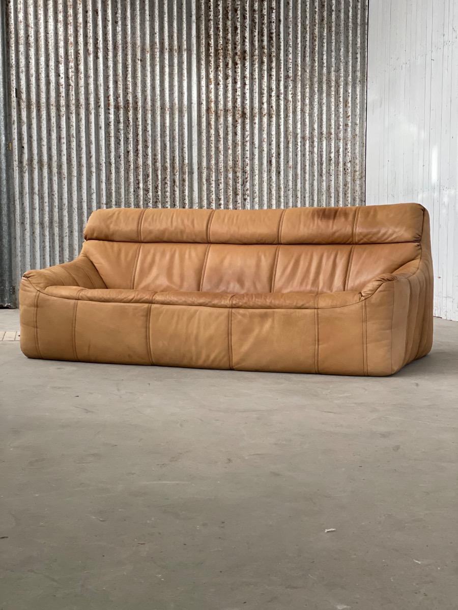 Vintage 3-seat sofa Rolf Benz in Cognac Leather, 1960s