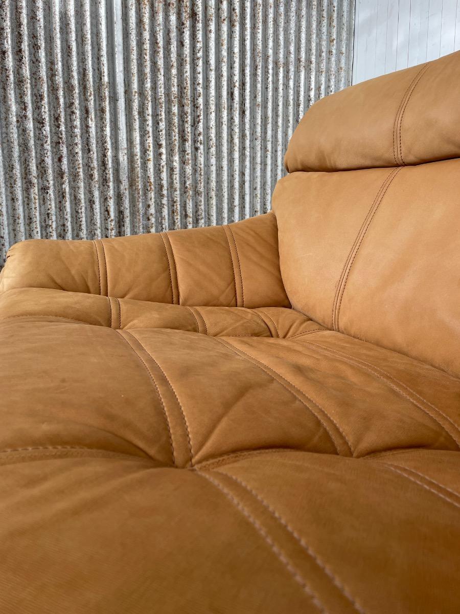 Vintage 3-seat sofa Rolf Benz in Cognac Leather, 1960s