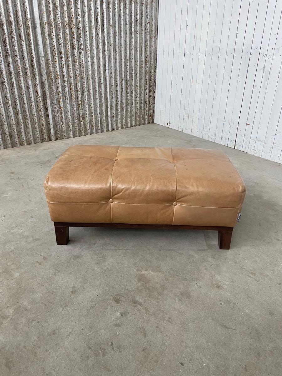 Vintage brown leather ottoman 