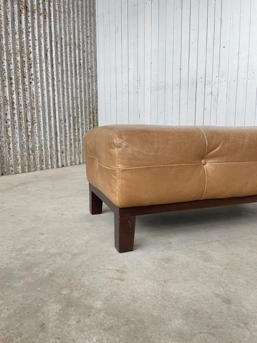 Vintage brown leather ottoman 