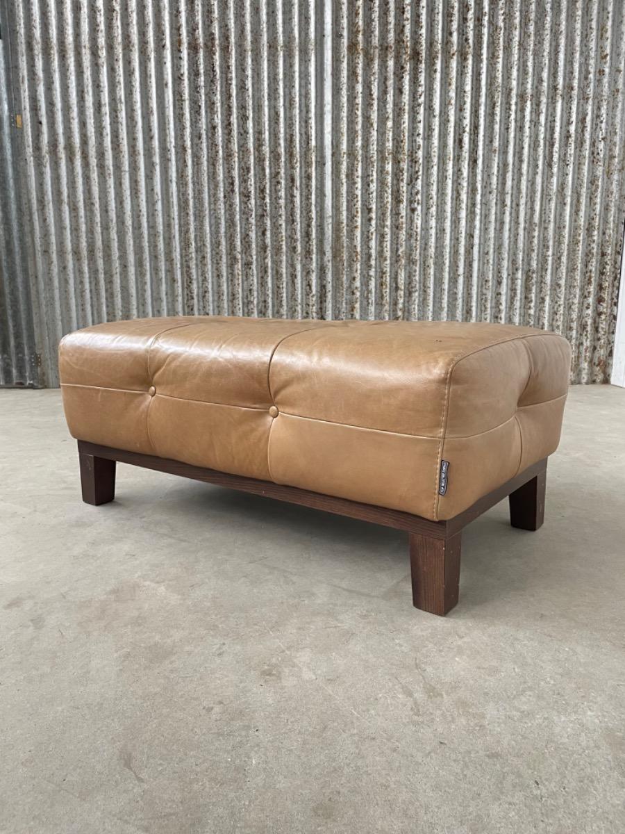 Vintage brown leather ottoman 