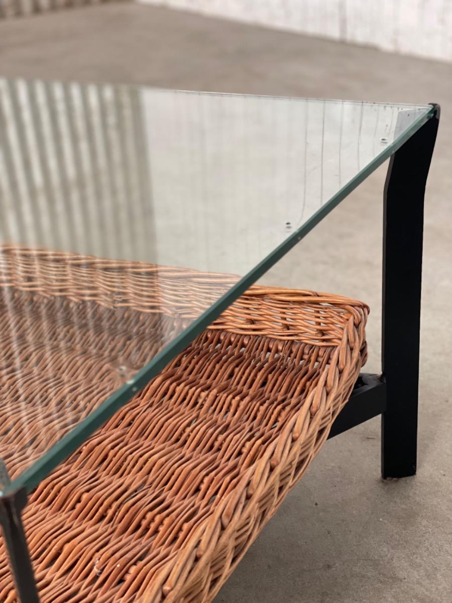 Vintage coffeetable Rattan and Metal, Dutch design 1960s