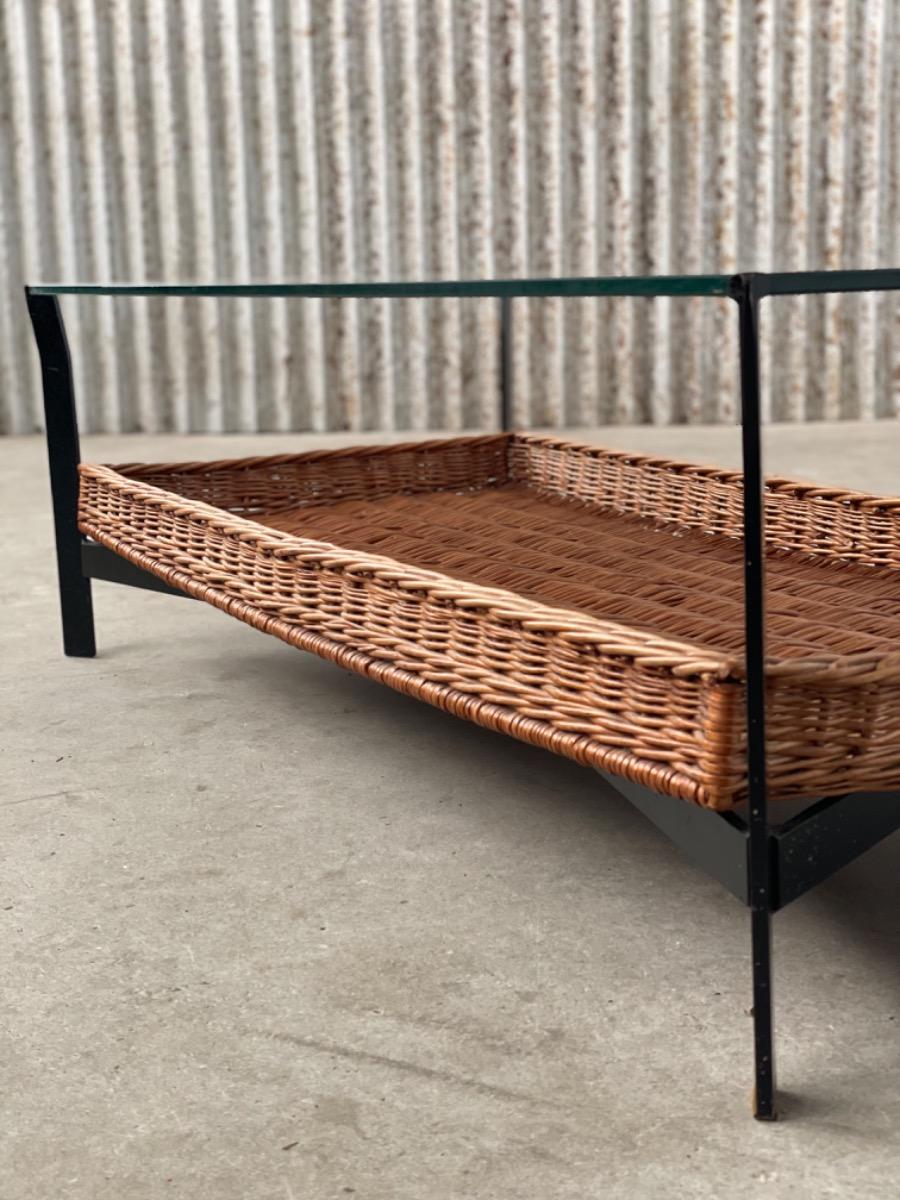 Vintage coffeetable Rattan and Metal, Dutch design 1960s