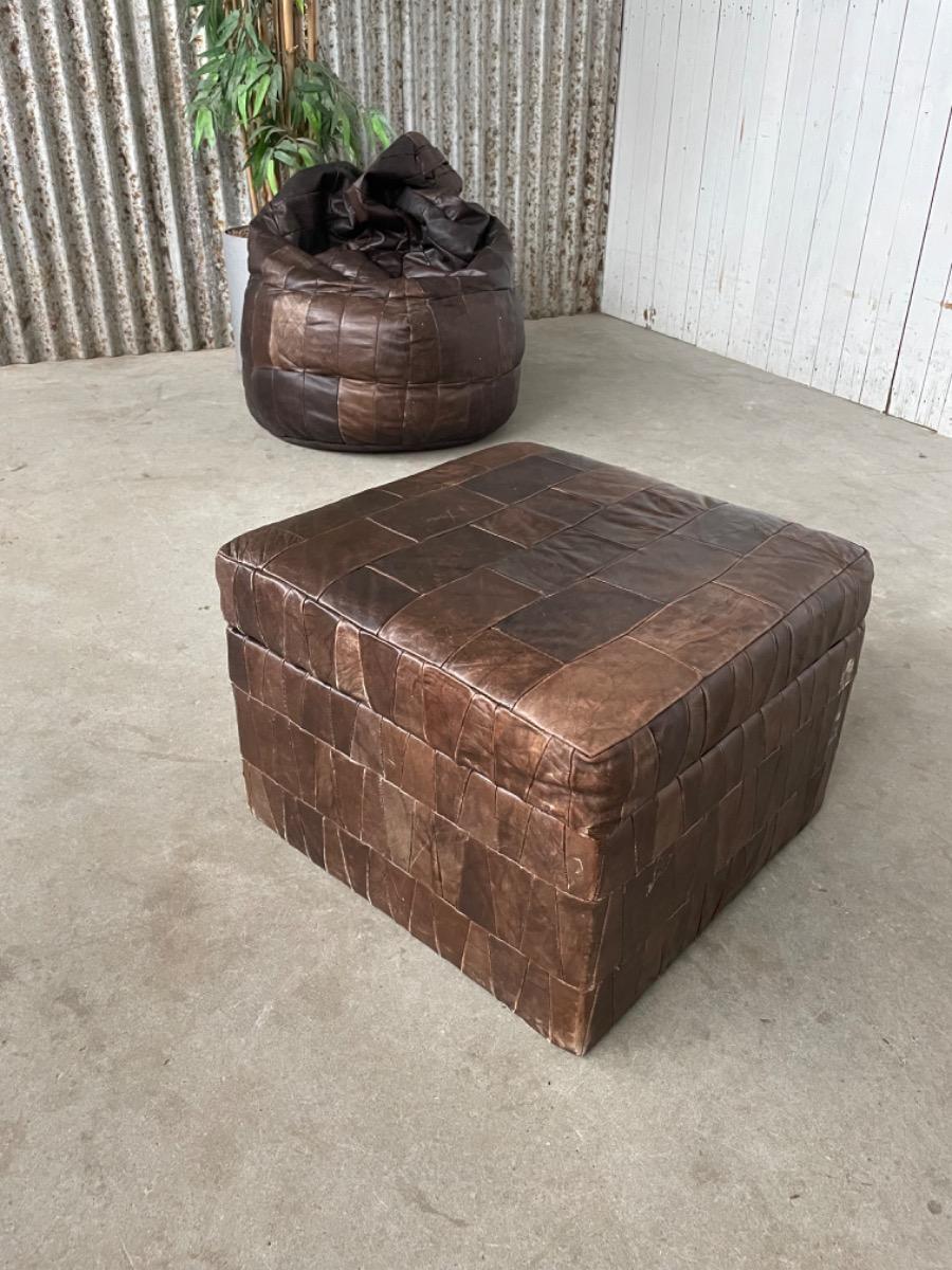 Vintage leather patchwork ottoman de Sede 1970