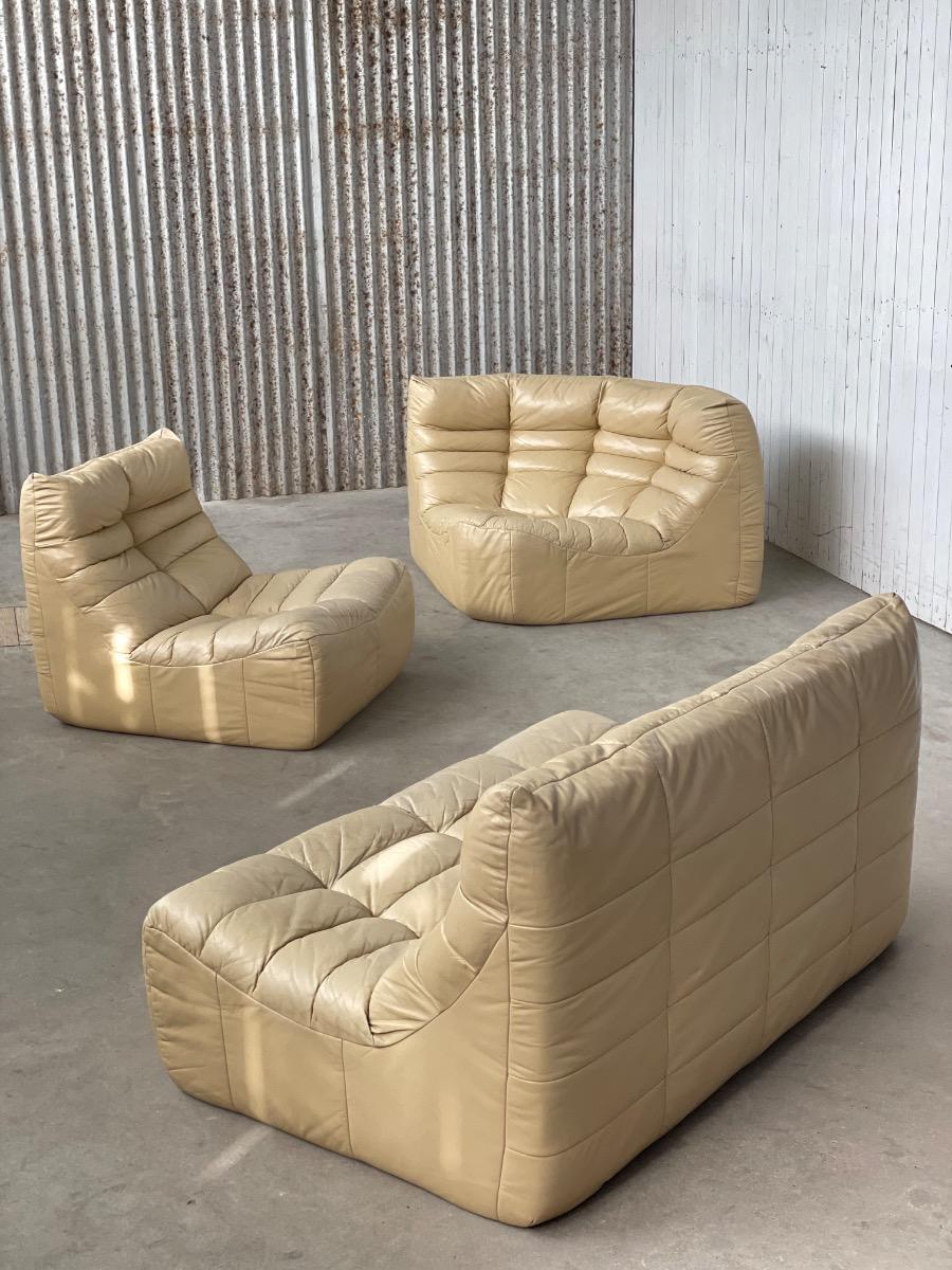 Vintage modular sofa 1970s by Josef Höner Musterring beige leather, 1st edition