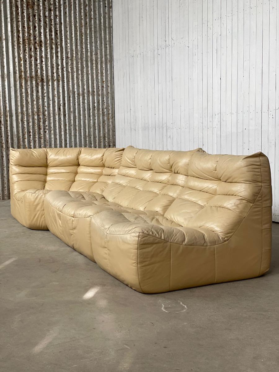 Vintage modular sofa 1970s by Josef Höner Musterring beige leather, 1st edition