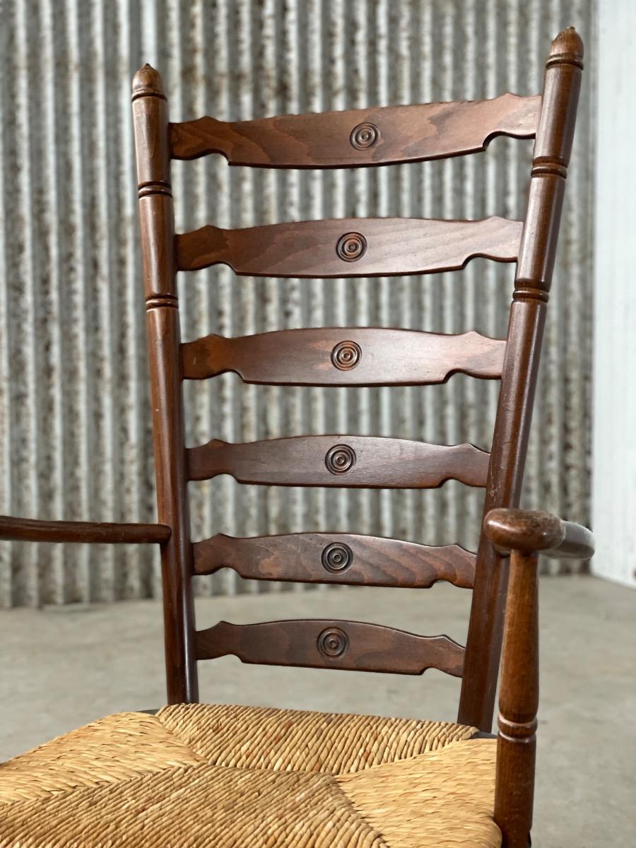 Vintage oak and cane elbow chair ladderback, 1950s