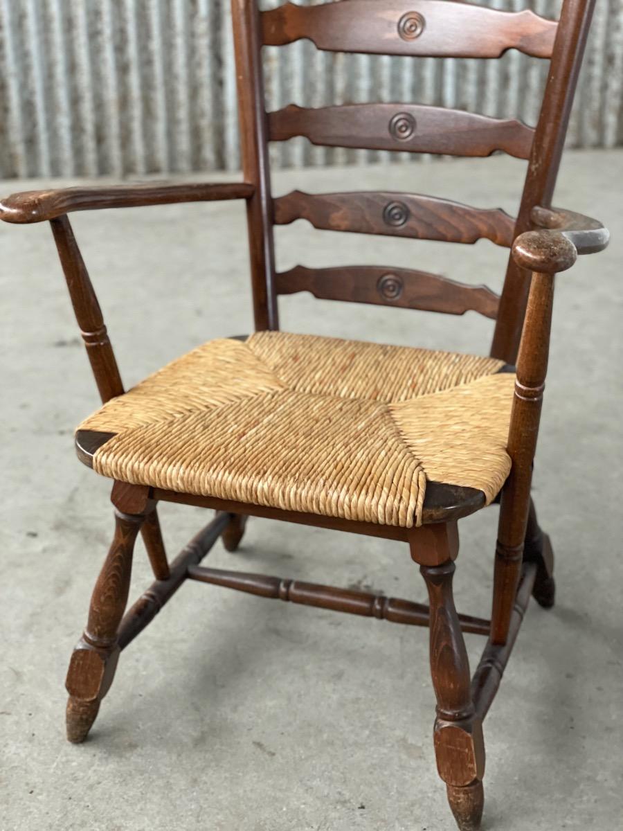 Vintage oak and cane elbow chair ladderback, 1950s