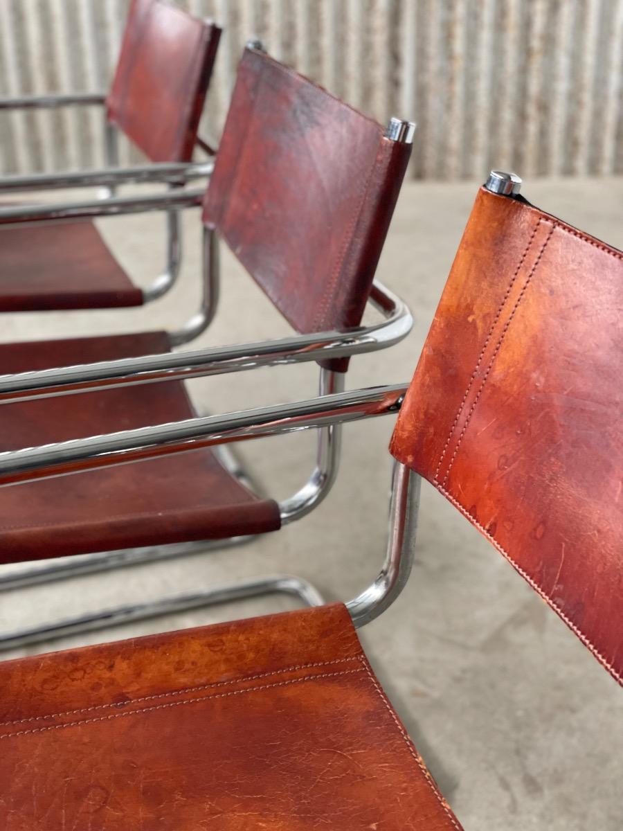 Vintage set 4x diningchairs S34/MG5 with cognac leather, 1970s