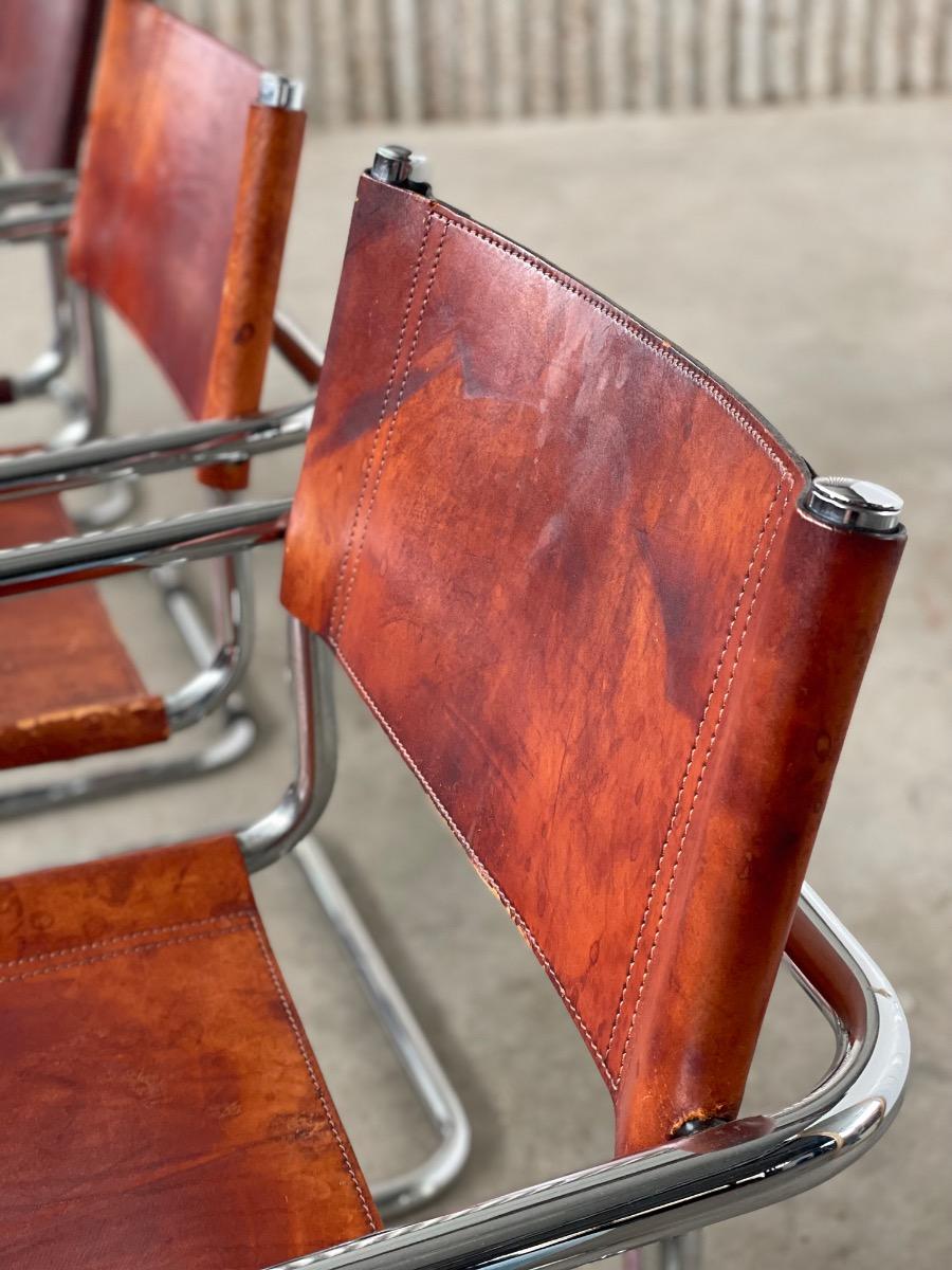 Vintage set 4x diningchairs S34/MG5 with cognac leather, 1970s