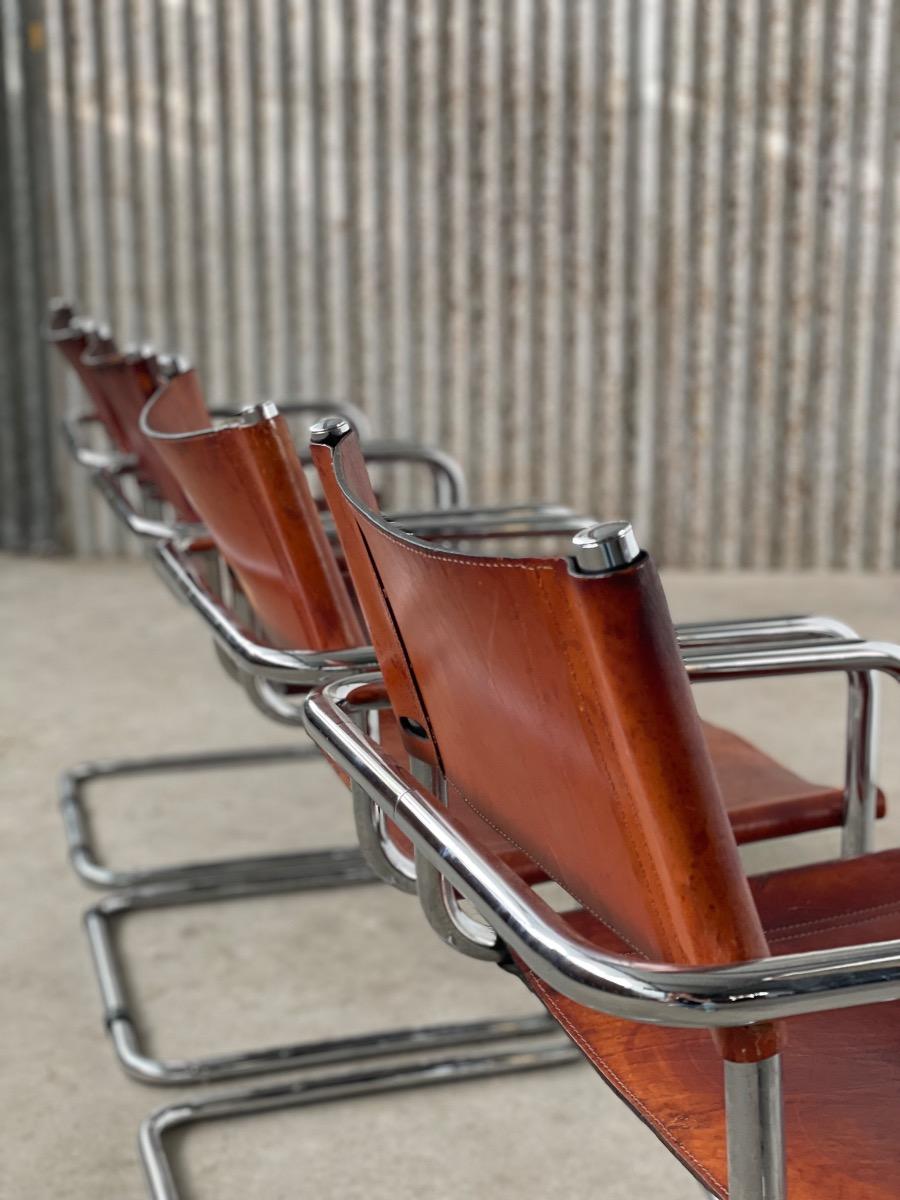 Vintage set 4x diningchairs S34/MG5 with cognac leather, 1970s