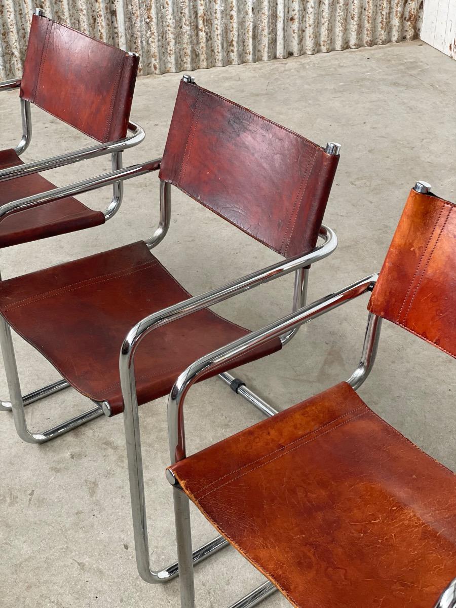 Vintage set 4x diningchairs S34/MG5 with cognac leather, 1970s