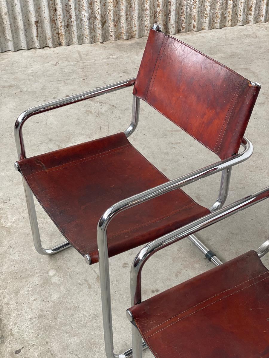 Vintage set 4x diningchairs S34/MG5 with cognac leather, 1970s