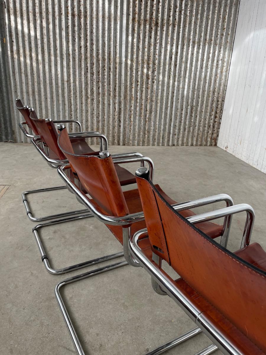 Vintage set 4x diningchairs S34/MG5 with cognac leather, 1970s