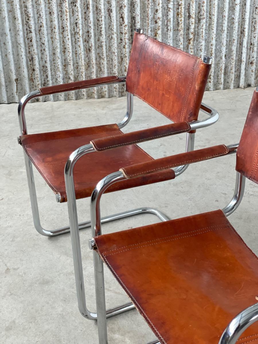 Vintage set Bauhaus dining chairs - MG5 Marcel Breuer/ Mart stam - 1970s - cognac brown 