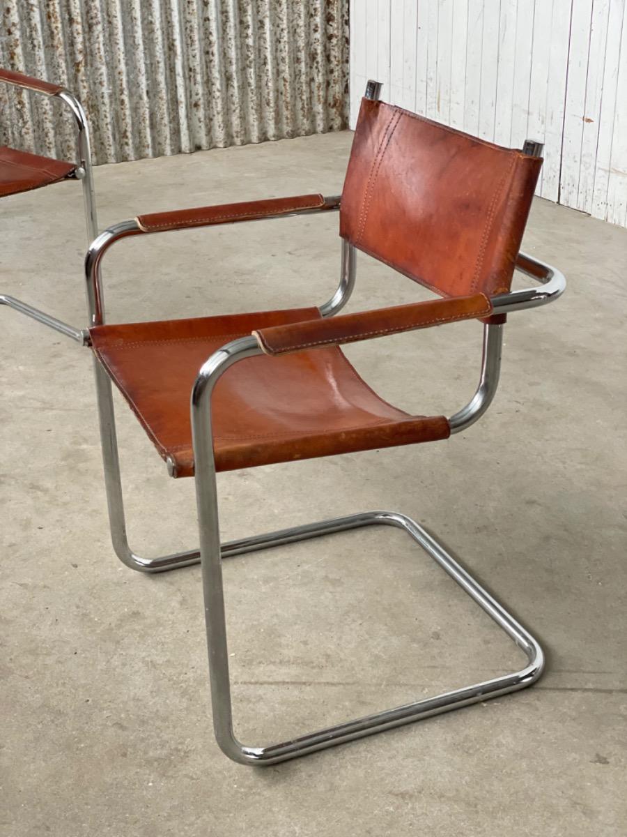 Vintage set Bauhaus dining chairs - MG5 Marcel Breuer/ Mart stam - 1970s - cognac brown 