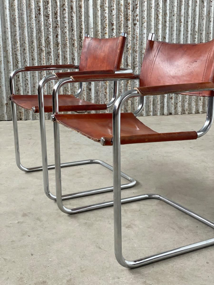 Vintage set Bauhaus dining chairs - MG5 Marcel Breuer/ Mart stam - 1970s - cognac brown 