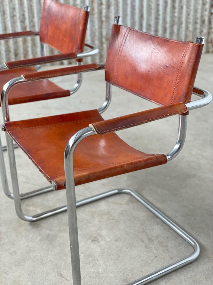 Vintage set Bauhaus dining chairs - MG5 Marcel Breuer/ Mart stam - 1970s - cognac brown 