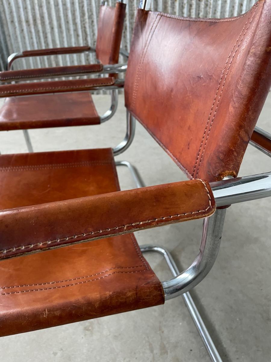 Vintage set Bauhaus dining chairs - MG5 Marcel Breuer/ Mart stam - 1970s - cognac brown 