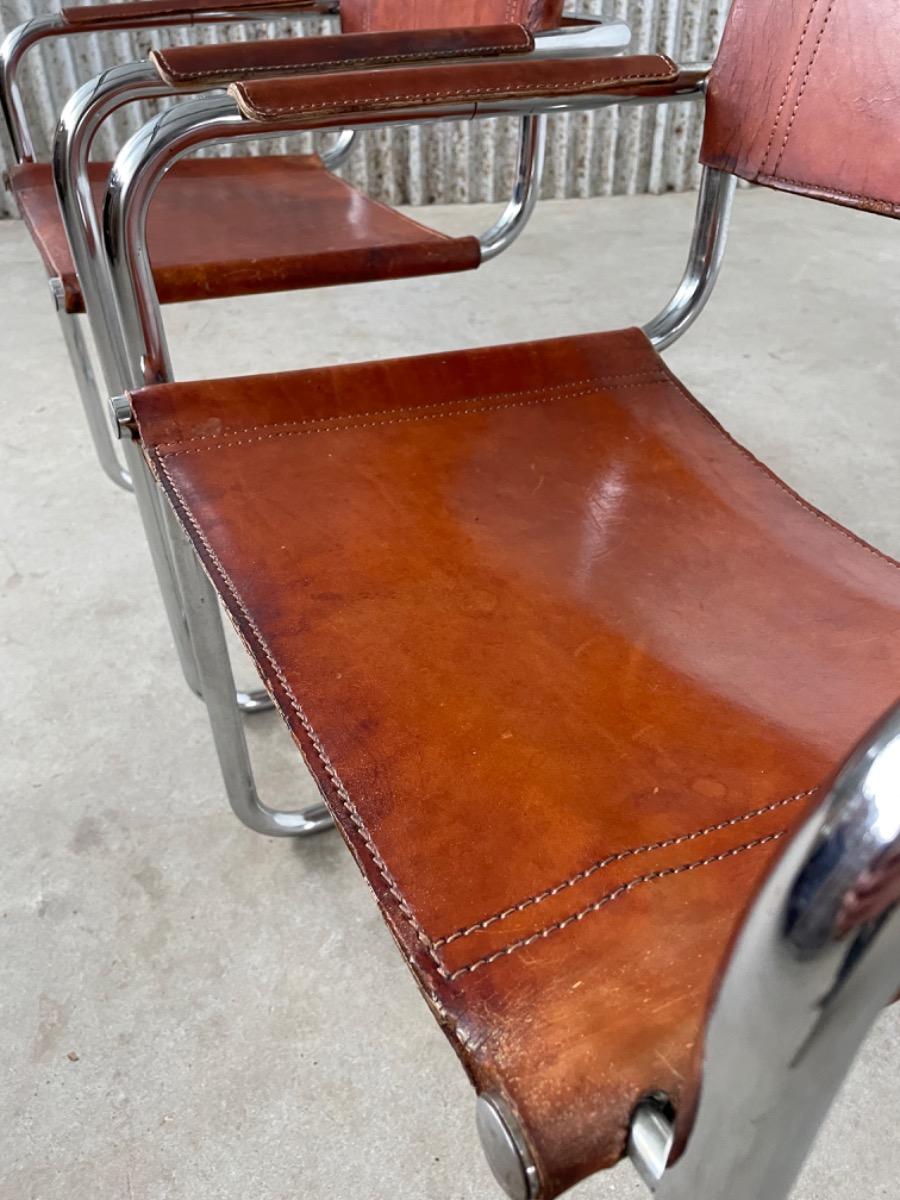 Vintage set Bauhaus dining chairs - MG5 Marcel Breuer/ Mart stam - 1970s - cognac brown 