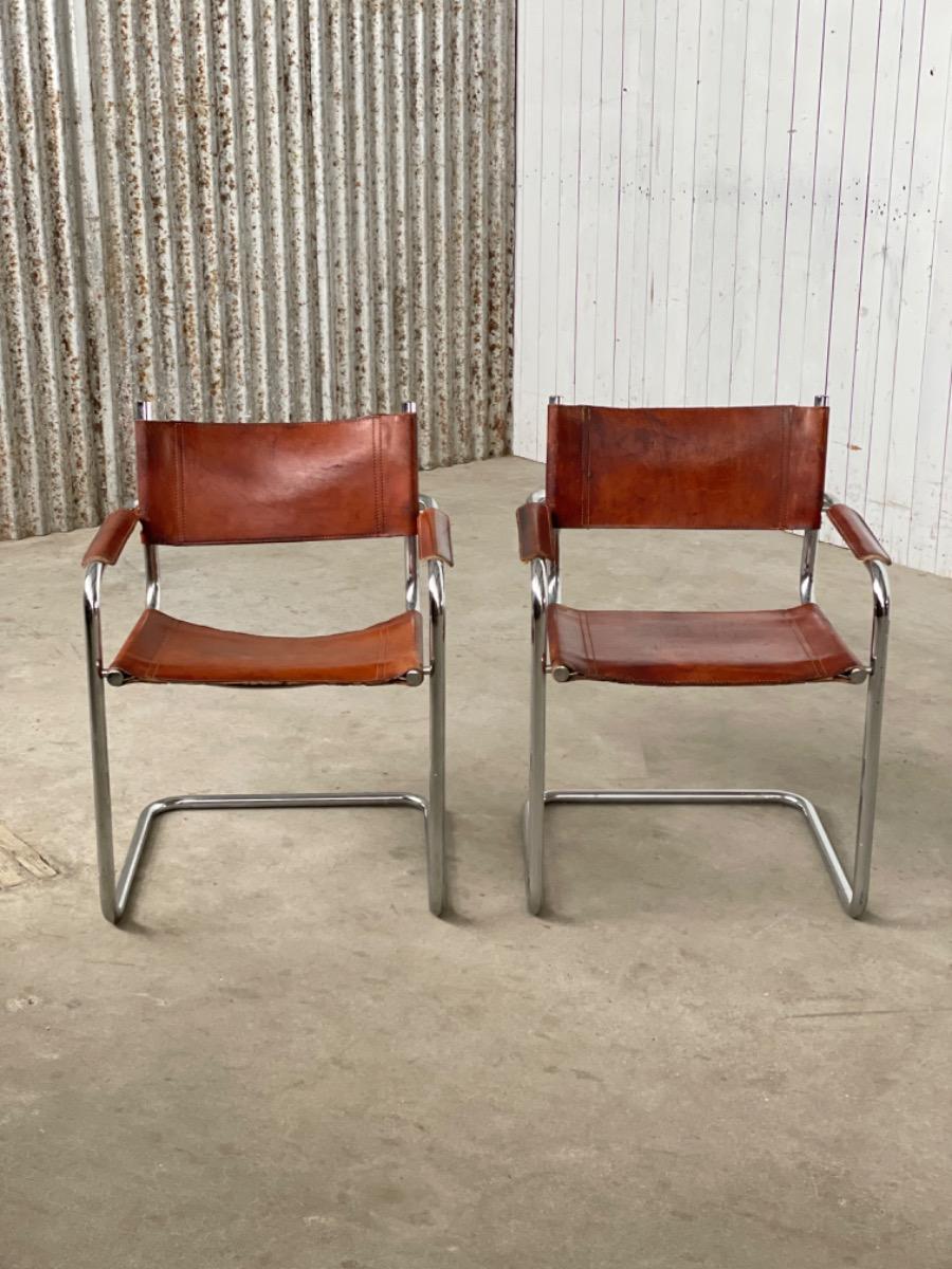 Vintage set Bauhaus dining chairs - MG5 Marcel Breuer/ Mart stam - 1970s - cognac brown 