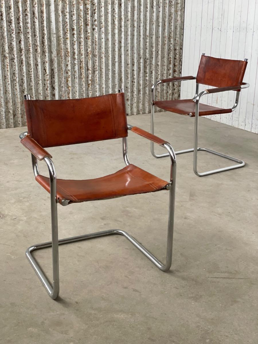 Vintage set Bauhaus dining chairs - MG5 Marcel Breuer/ Mart stam - 1970s - cognac brown 